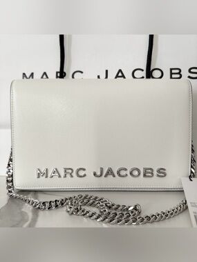 Marc Jacobs White Leather Crossbody with Silver Chain